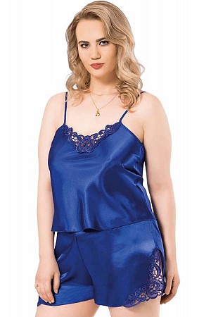 Γυναικείο μπλε baby doll σατέν σε μεγάλα μεγέθη