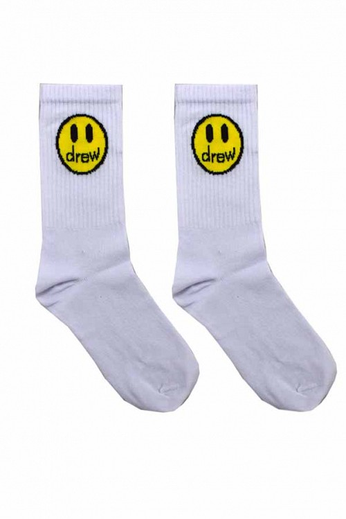 Κάλτσες unisex λευκές με φατσούλα κίτρινη  drew