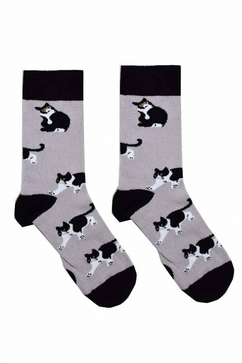 Κάλτσες unisex γκρι με μάυρο με γατάκια