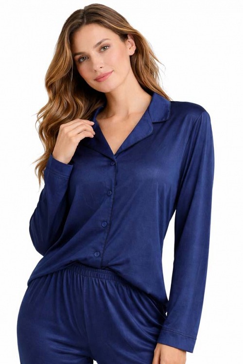 Γυναικεία πυτζάμα βαμβακερή με κουμπιά μαύρη