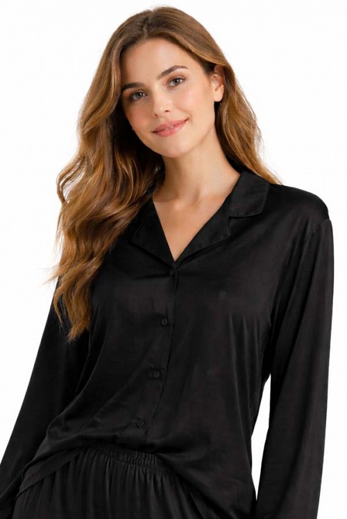 Γυναικεία πυτζάμα βαμβακερή με κουμπιά μαύρη