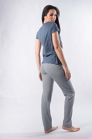 γυναικεία πυτζάμα κοντό μανίκι μακρύ παντελόνι γκρί