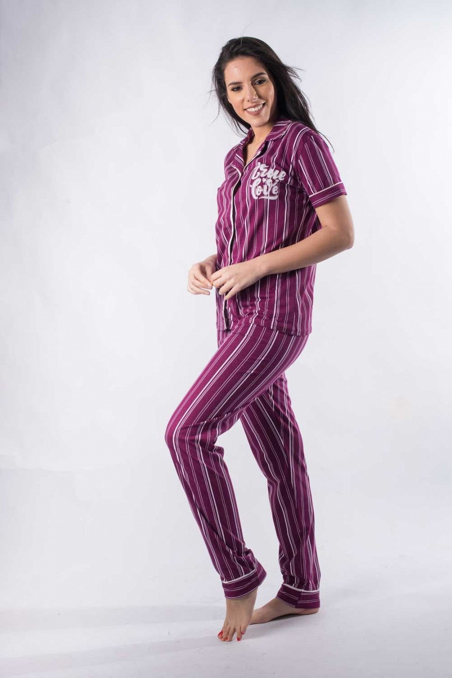 Γυναικεία πυτζάμα κοντό μανίκι μακρύ παντελόνιο κουμπωτή