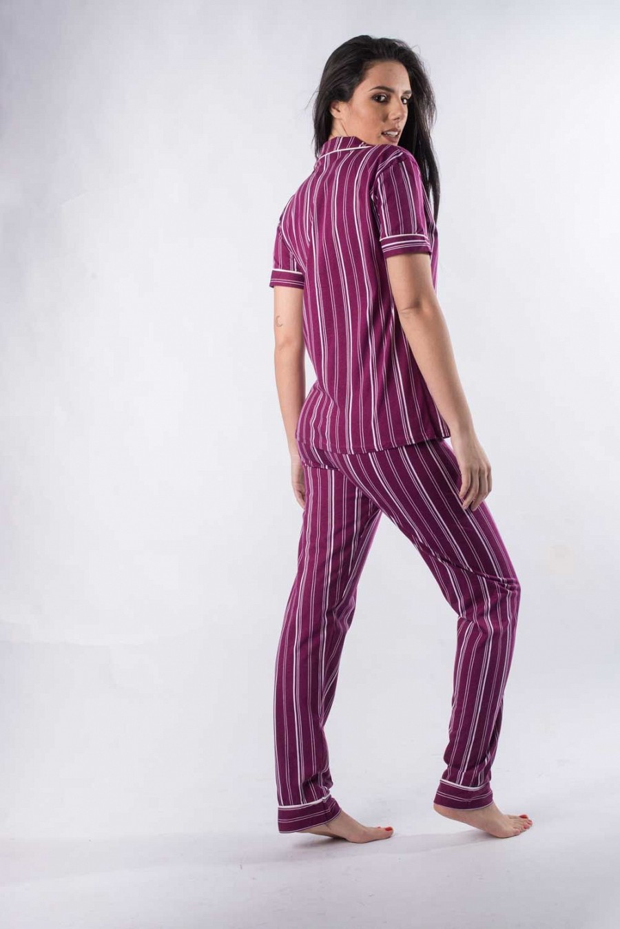 Γυναικεία πυτζάμα κοντό μανίκι μακρύ παντελόνιο κουμπωτή