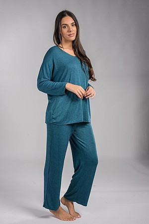 Γυναικείο σετ πλεκτό oversize πετρόλ