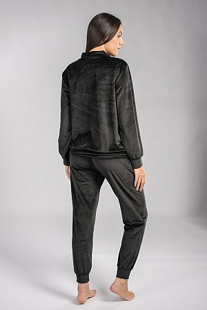 Βελουτέ φόρμα μαύρη με φερμουάρ one size