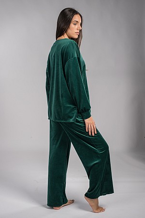 Γυναικεία φόρμα βελουτέ oversize πράσινη