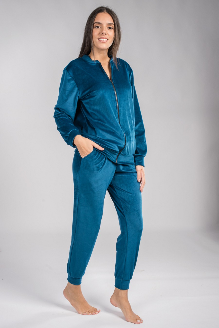 Γυναικεία φόρμα σετ βελουτε πετρόλ