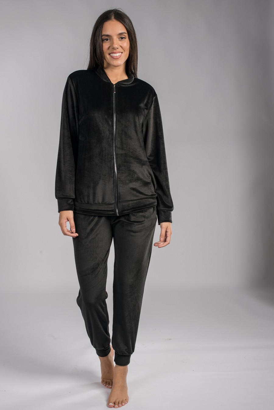 Βελουτέ φόρμα μαύρη με φερμουάρ one size