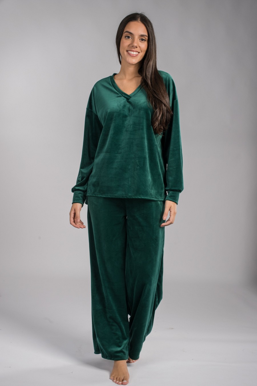 Γυναικεία φόρμα βελουτέ oversize πράσινη