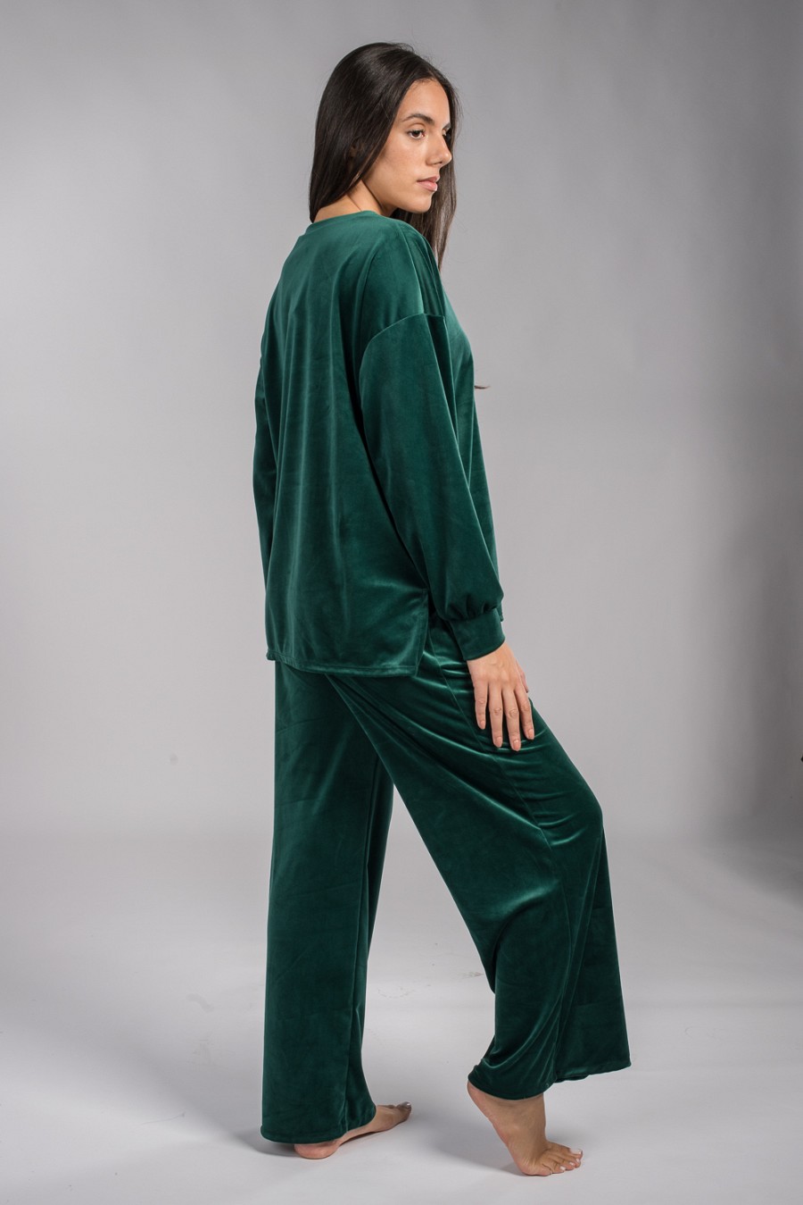 Γυναικεία φόρμα βελουτέ oversize πράσινη