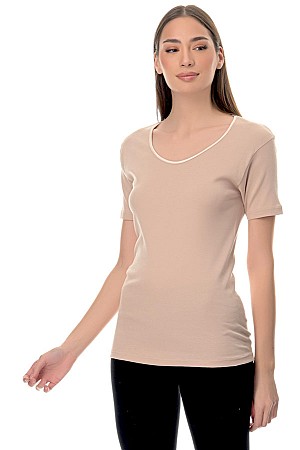Γυναικεία φανέλα κοντο μανίκι με ανοιχτό λαιμό μπεζ