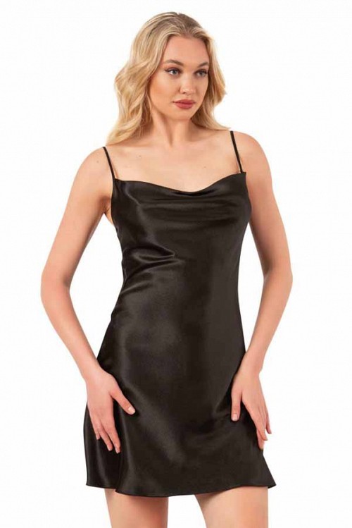 Γυναικείο σατέν νυχτικό ραντάκι μαύρο