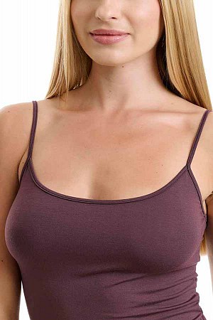 Γυναικείο τοπ με λεπτή τιράντα bamboo καφέ μπορντό